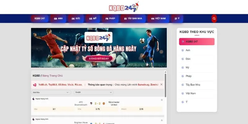 KQBD 247 chuyên cập nhật tỷ số bóng đá hàng ngày
